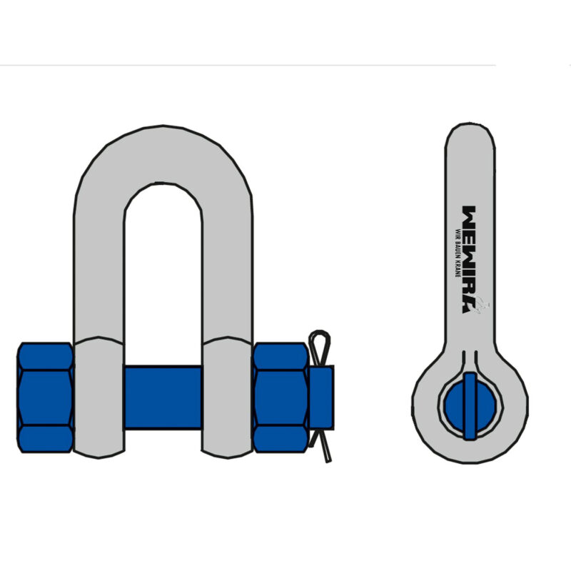 hochfeste-schaekel-typ-hc-1-verzinkt-gerade-form-mit-bolzen-mutter-und-splint-bolzen-lackiert -wewira